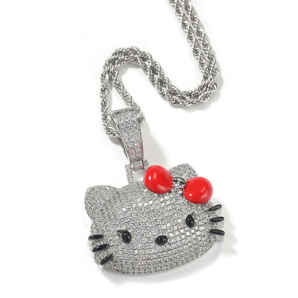 European and American New Jewelry Cute Cartoon Cat Zircon Pendant Gold Hip Hop Style Girl Necklace