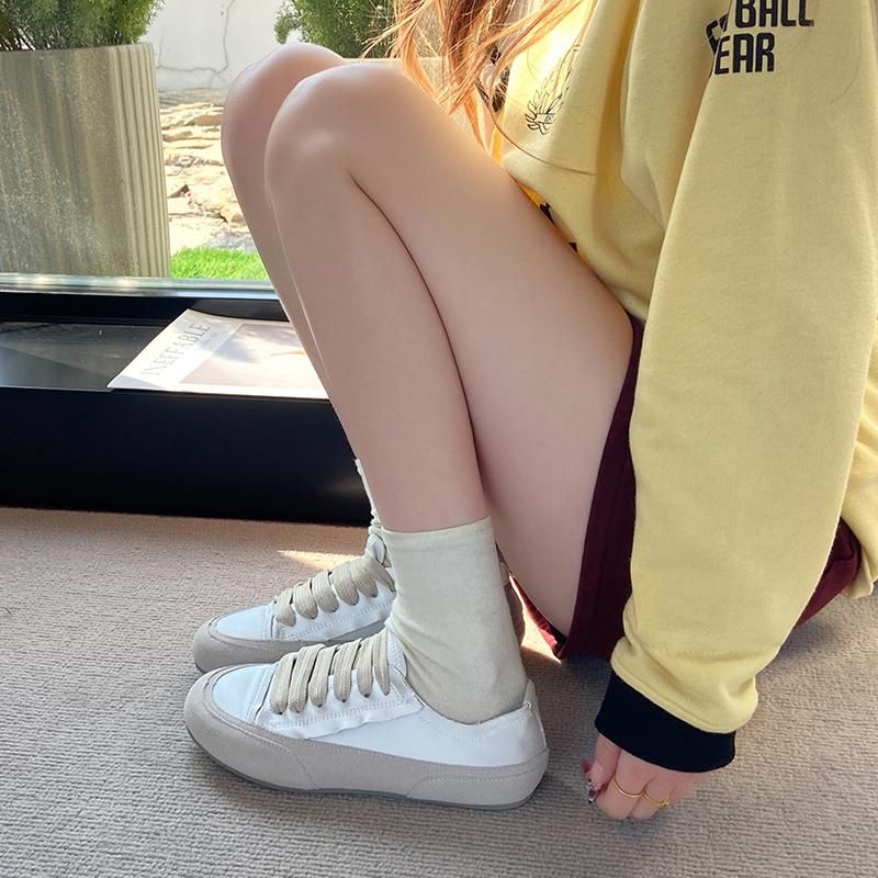 2024 Spring Autumn Flat Bottom White Silk Spanish Niche Canva Women's Single Shoes Sport Casual Shoes Rubber Materia