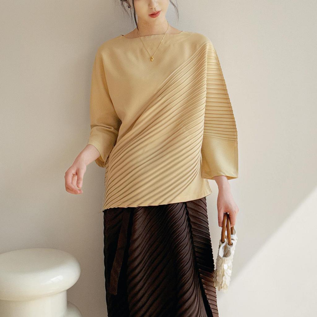 2026 Spring New Miyake High-End Irregular Pleated Plus Size Loose Casual Top