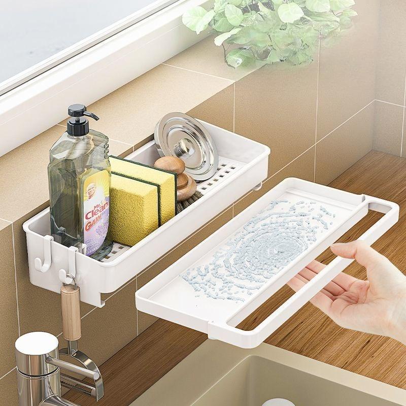 Punch‑Free Multifunctional Sink Sponge Holder Countertop Drying Rack for Dishcloth Scrubber Kitchen Household Storage Organizer