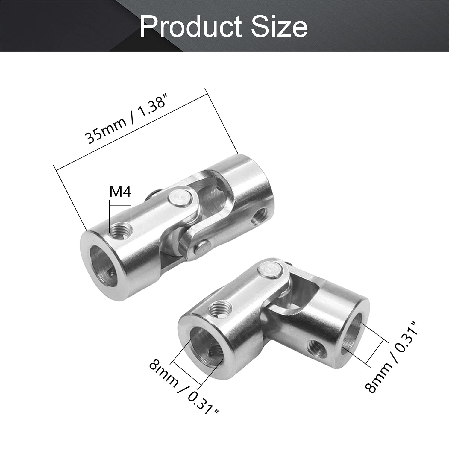 

Fielect 2Pcs Rotatable Universal Steering Shaft U Joint Coupler 8mm to 8mm Bore Diameter Silver Tone for Electrical Engineering Equipment Motor