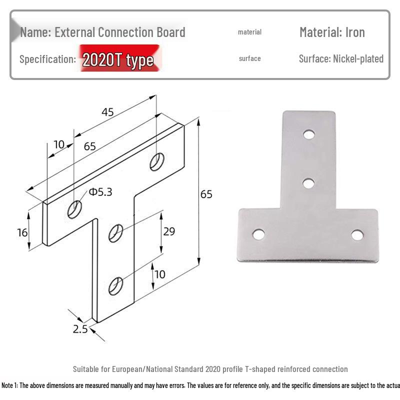 European/National Standard Aluminum Profile T-Slot Connector Plate, 20/30/40/60/80 Outer Corner & Right Angle Fixing Set.