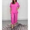 Solid Color Pant Sets Women Short Sleeves O Neck T Shirt and Loose Wide Leg Trousers Two Piece Set Fashion Casual Lady Suit