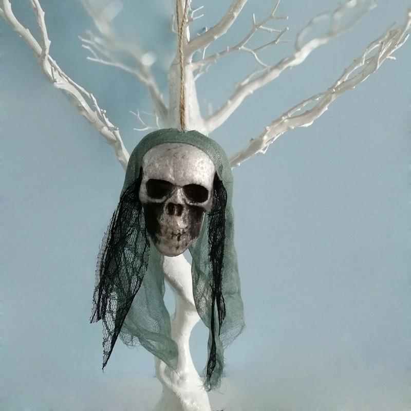 Halloween Hanging Ghost Decoration: Skull & Lace Atmosphere Prop