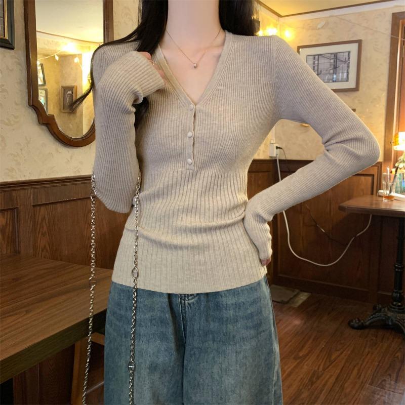 

American High-end Waist Long-sleeved Bottoming Shirt for Women Spring Temperament Pure Desire for Commuting Inner Sweater S хаки