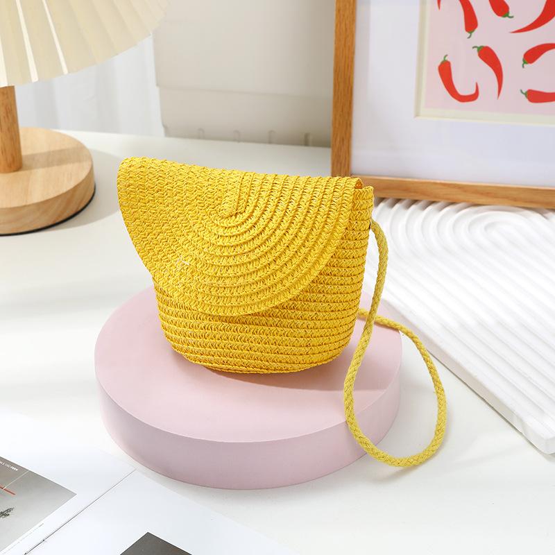 Cute Grass Woven Children's Handbag Handmade Rattan Little Girl Crossbody Fashi Cute Wallet Summer Beach Shoulder Bags