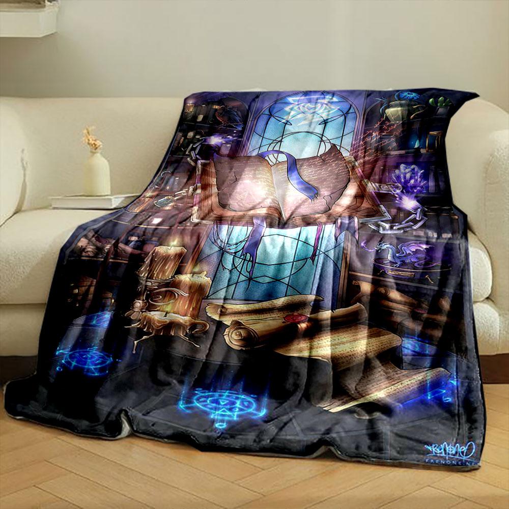 Wizardry Themed Blanket with Floating Grimoire Design Bedroom Blanket for Livingroom Couch Lunch Break Soft Throw for Friend's Festival Gift
