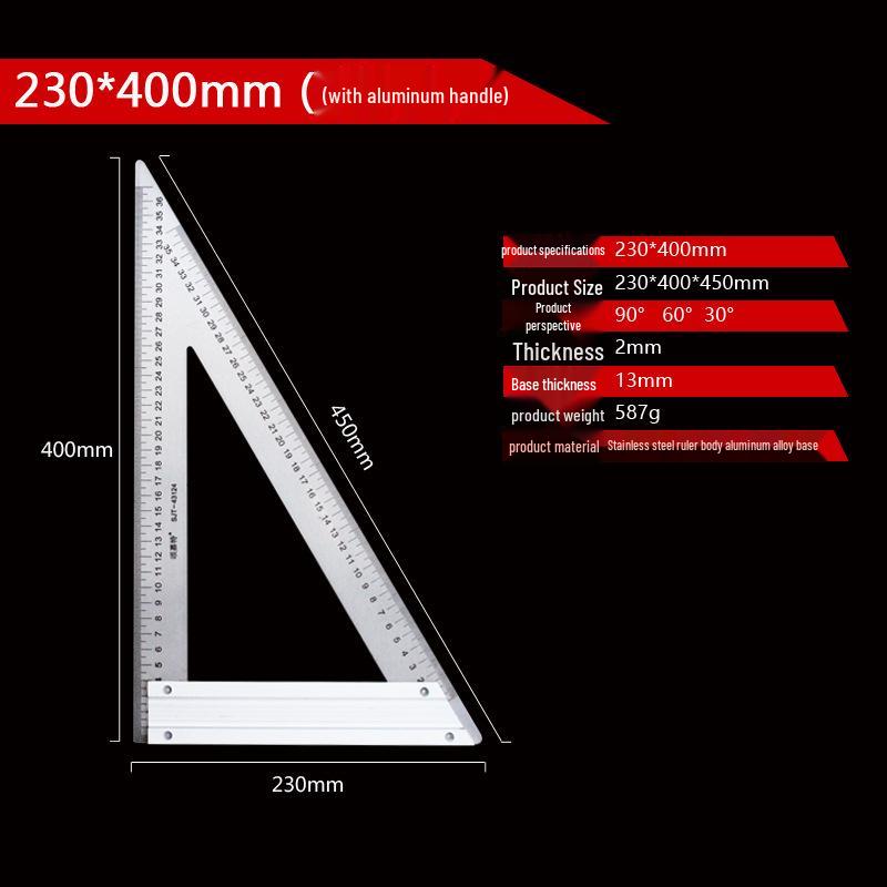 Stainless Steel 90° & 45° Right Angle Triangle Ruler for Woodworking & Decoration