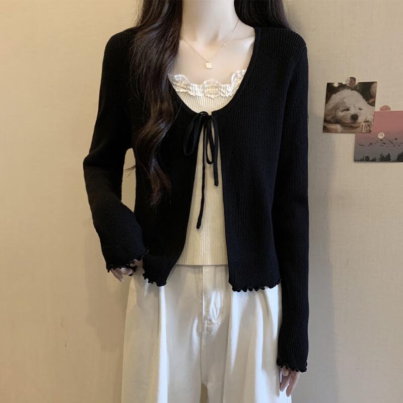 WASSUP AMAZING Fake Two-Piece Lace-Up Long Sleeve Tee