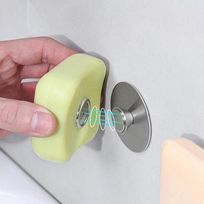 1pc Wall-mounted Magnetic Soap Holder Stainless Steel Soap Hanger Creative Self Draining Punch-Free Soap Dish Bathroom Organizer