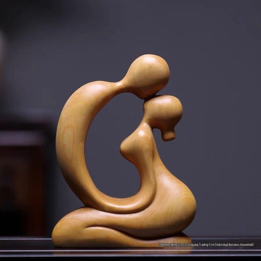 Boxwood Modern Minimalist Couple Carving: Jane Love Art Wooden Home Decoration