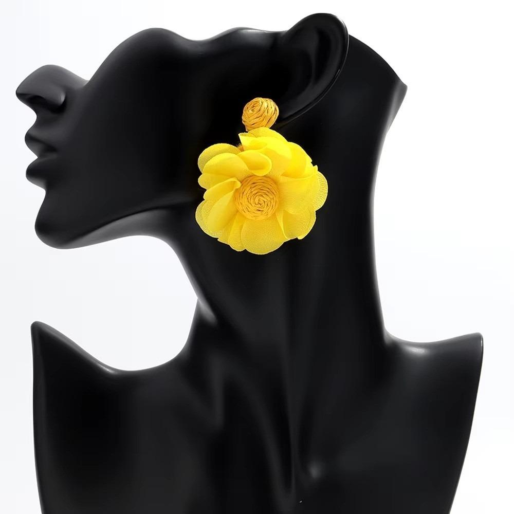 Exaggerated Lafite Chiffon Earrings Boho Style 3D Flower Fabric Earring  Beach Party