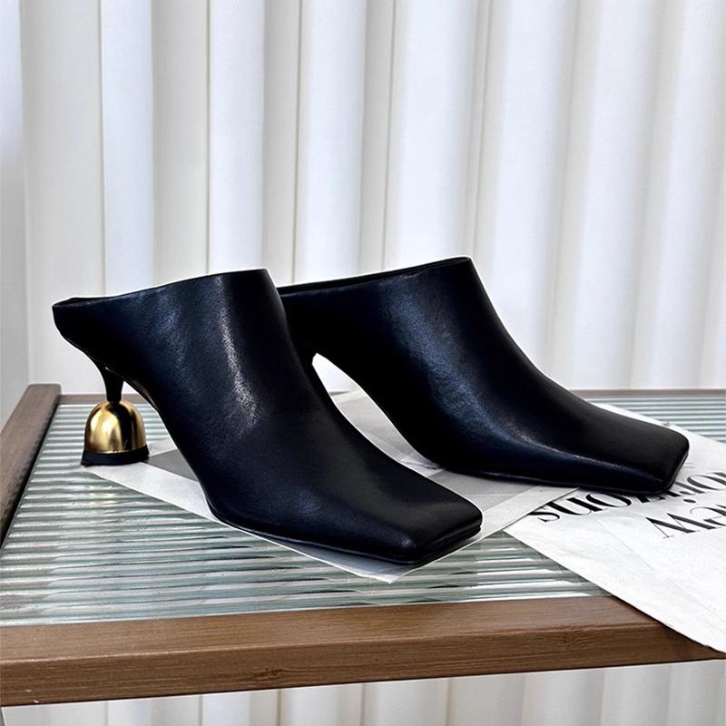 Fashion Spring New Thin and Baotou Slippers Women's Fashion Square Head Deep Mouth Anti-slip Wear-resistant High Heels