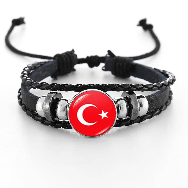 European Cup National Flag Woven Leather Bracelet - Handmade Punk Style