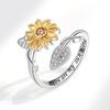 Modischer zweifarbiger Sonnenblumen-Öffnungsring für Damen mit Zirkon-Buchstaben-Dekoration, verstellbarer Finger Schmuck
