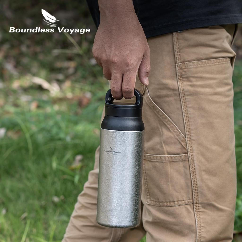Boundless Voyage Titanium Water Bottle, Double-Walled Wall, Vacuum Insulated, Keeps Drinks Hot or Cold, 600ml, Lightweight, Durable, Rust-Resistant,