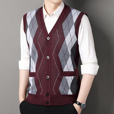 Herbst Winter Herren Pullover Weste Lässig Ärmellos Strickjacken Herren Mode Kariert V-Ausschnitt Cardigans Herren Kleidung Gestrickte Weste