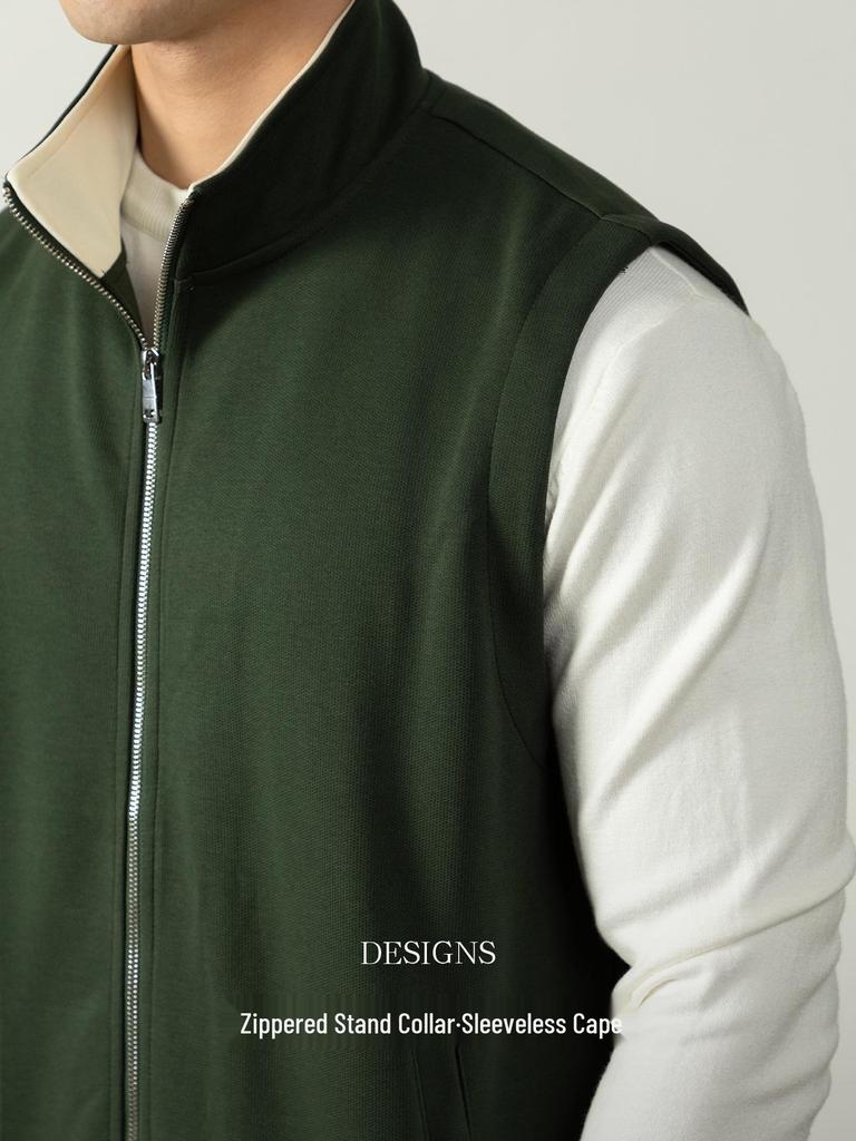 Leichter Luxus Stil Herren Hautfreundliche Baumwolle Stehkragen Reißverschluss Weste - Lässige Herbst/Winter Layering Weste Jacke