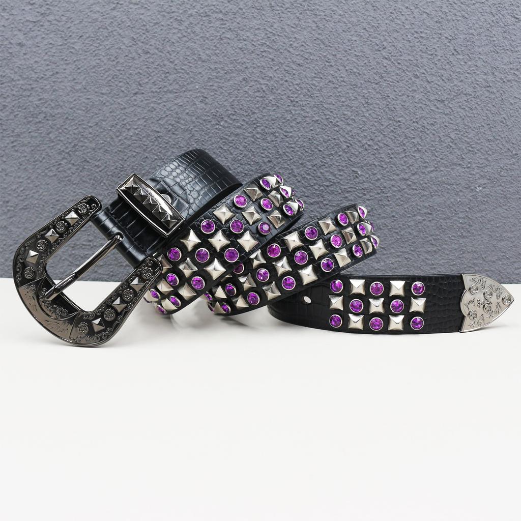 Rivet Belt Black Rhinestone Punk Neutral Personality Men and Women Rivet Button Jeans Belt