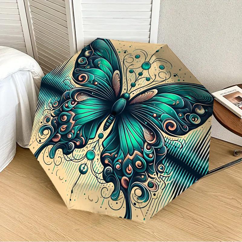 

1PC Butterfly Embroidery Automatic 8-Bone Folding Umbrella - Durable Polyester & Iron Frame,Userfriendly Operation y250929185