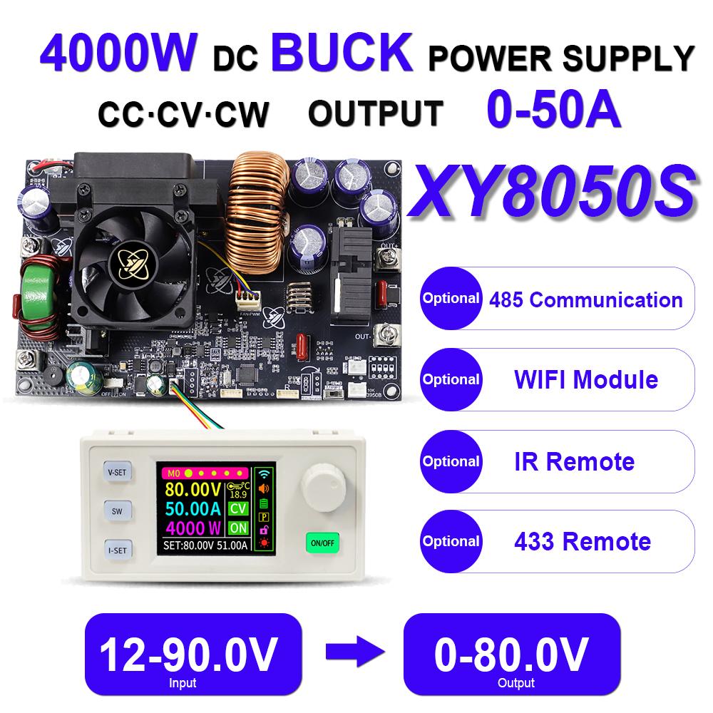XY8050S CNC DC Buck Power Supply 4000W 50A Adjustable Stabilized Converter Module MPPT Solar Charging CV CC CW Rotate Screen