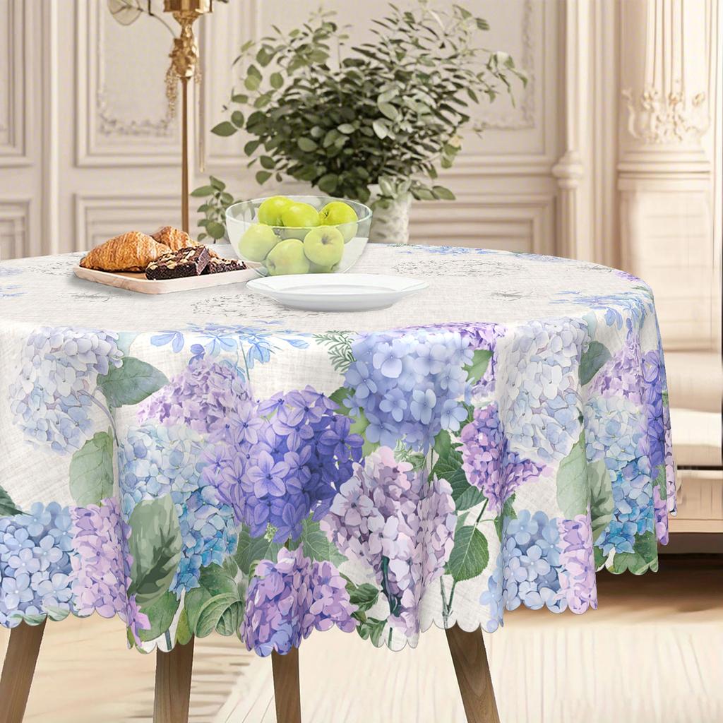 1 Round Rectangular Tablecloth, Summer Tablecloth, Blue-Purple Flower Tablecloth, Hydrangea Pattern Tablecloth