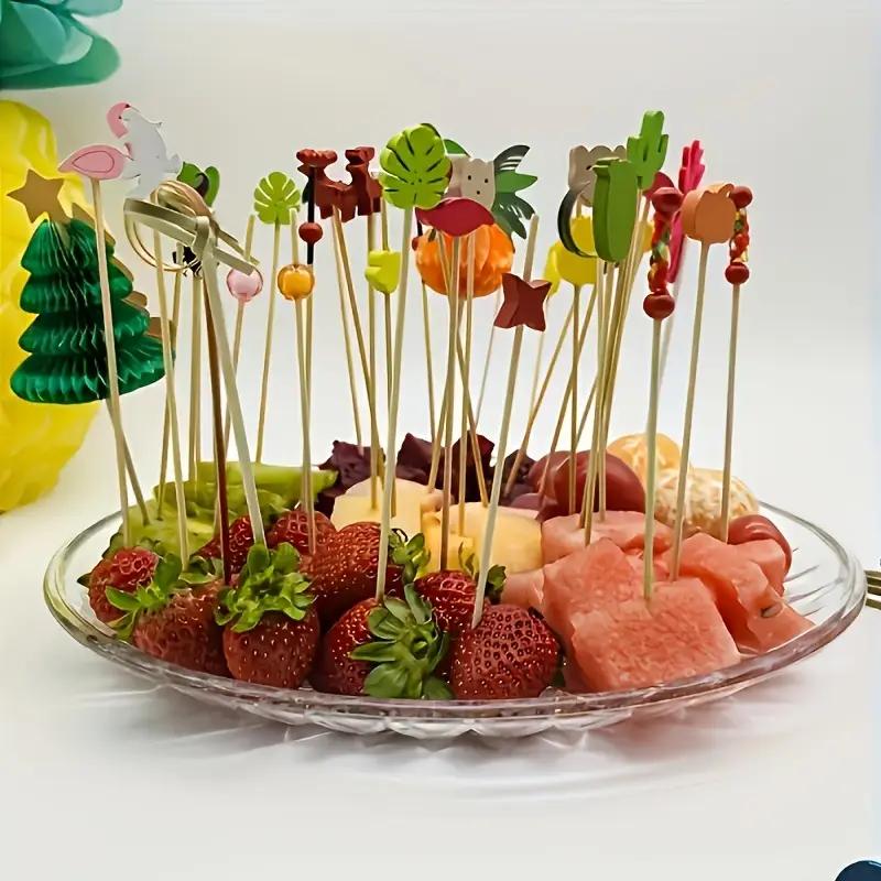 50pcs-Christmas Tree Fruit Sign Portable Picks Design Drink Disposable Appetizer Xmas Stick Bamboo Food Sticks