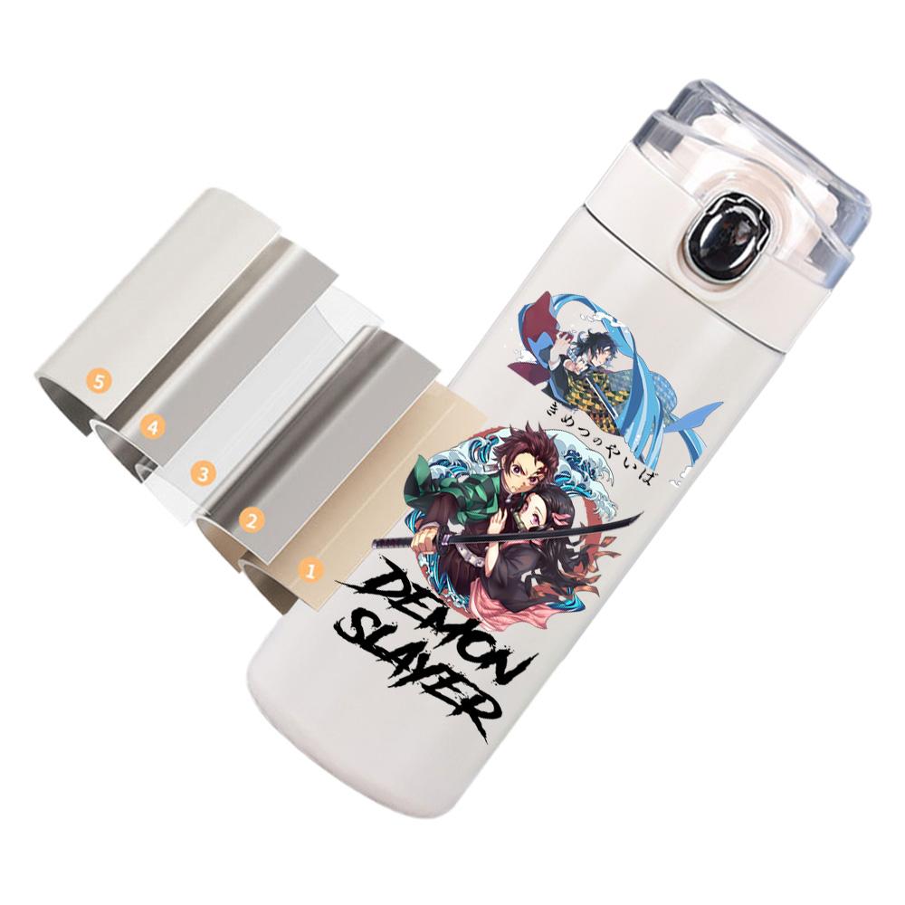 Cartoon Dämonentöter Aufdruck Weiß Thermosbecher Tragbar Edelstahl 400ml Wasserflasche Auslaufsicher Camping Trinkbecher Geschenk