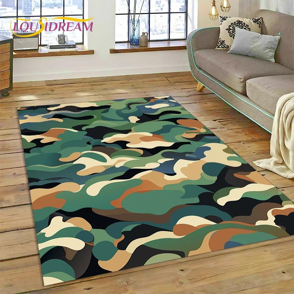 3D bunter Tarnmuster grüner Camouflage 2025 Stil Teppich für Wohnzimmer Schlafzimmer Zuhause Sofa Dekoration Bereichsteppich rutschfeste Bodenmatte