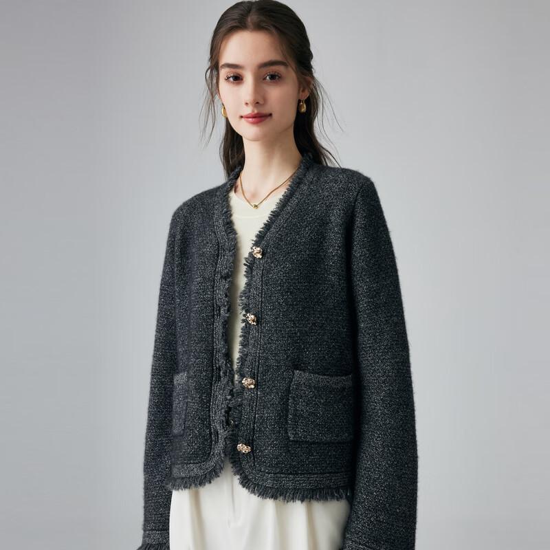 PALUOPO Women's 2025 AW V-Neck Frayed Cashmere Cardigan