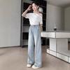 Girls' Jeans Summer Thin Pants Loose Tencel Nail Bead Sunscreen Splicing Straight Leg Wide Leg Pants