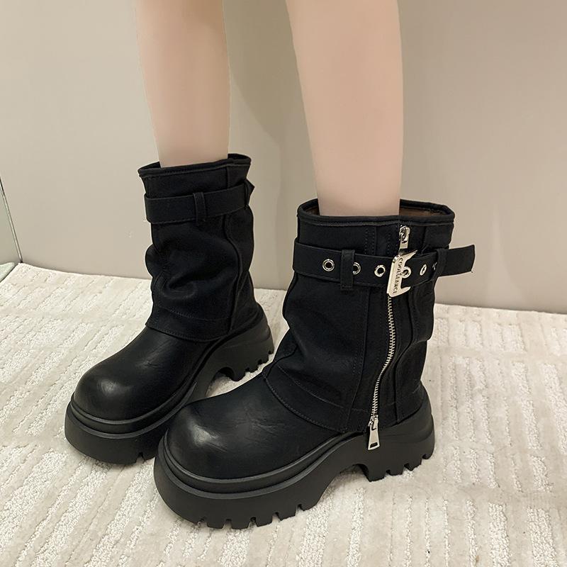 Fashion Design Sense Niche Sleeve Martin Boots Women's Autumn and Winter Retro Versatile Temperament Comfortable Thick-soled Medium Tube Fashion Boots