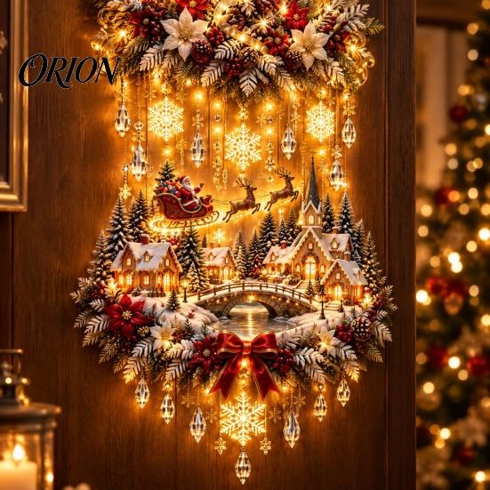 Festive Living Room Decor Bethlehem Star Lighted Christmas Wall Decor, LED Nativity Scene Hanging Indoor Holiday Sign Ornament with House Reindeer