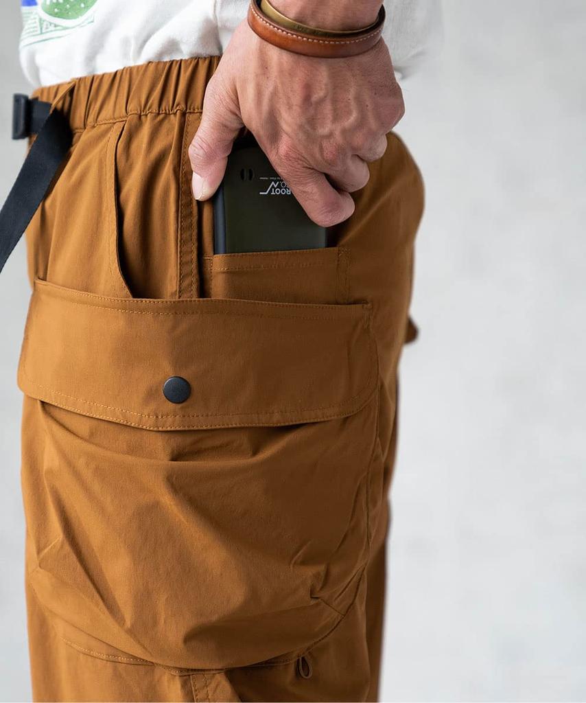 Nakota activity Light elastic nylon and size old blue pants, belted, multi-pocket, water-repellent pants, men's women's, L,