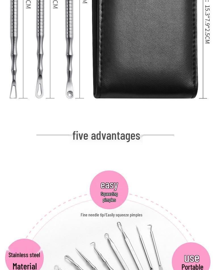 10-Piece Stainless Steel Blackhead and Acne Remover Set