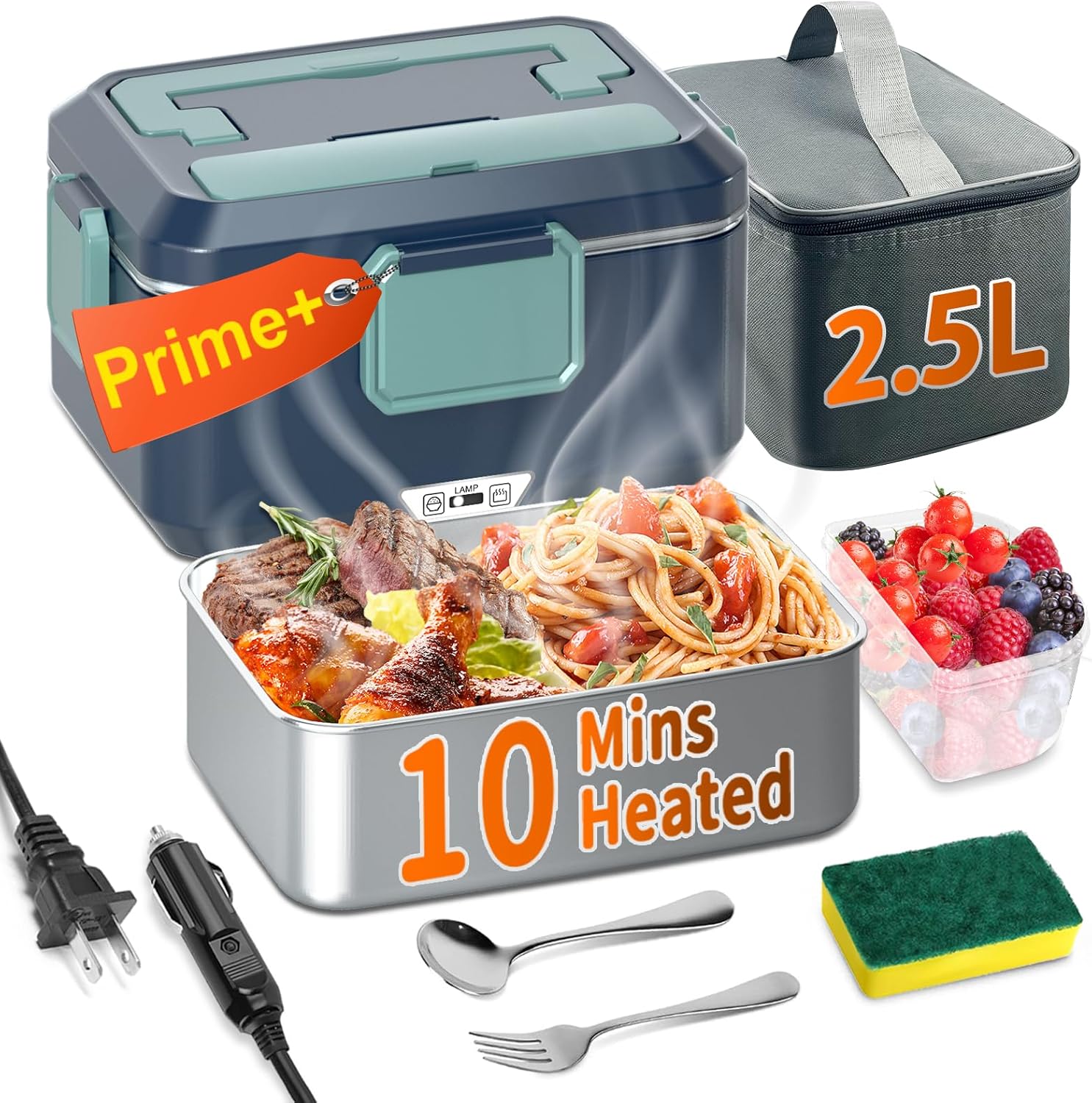 

Электрический ланч-бокс с подогревом 100 Вт 2,5 л Портативный для взрослых 12 В/24 В/110 В Автомобиль Грузовик Офис Дом синий