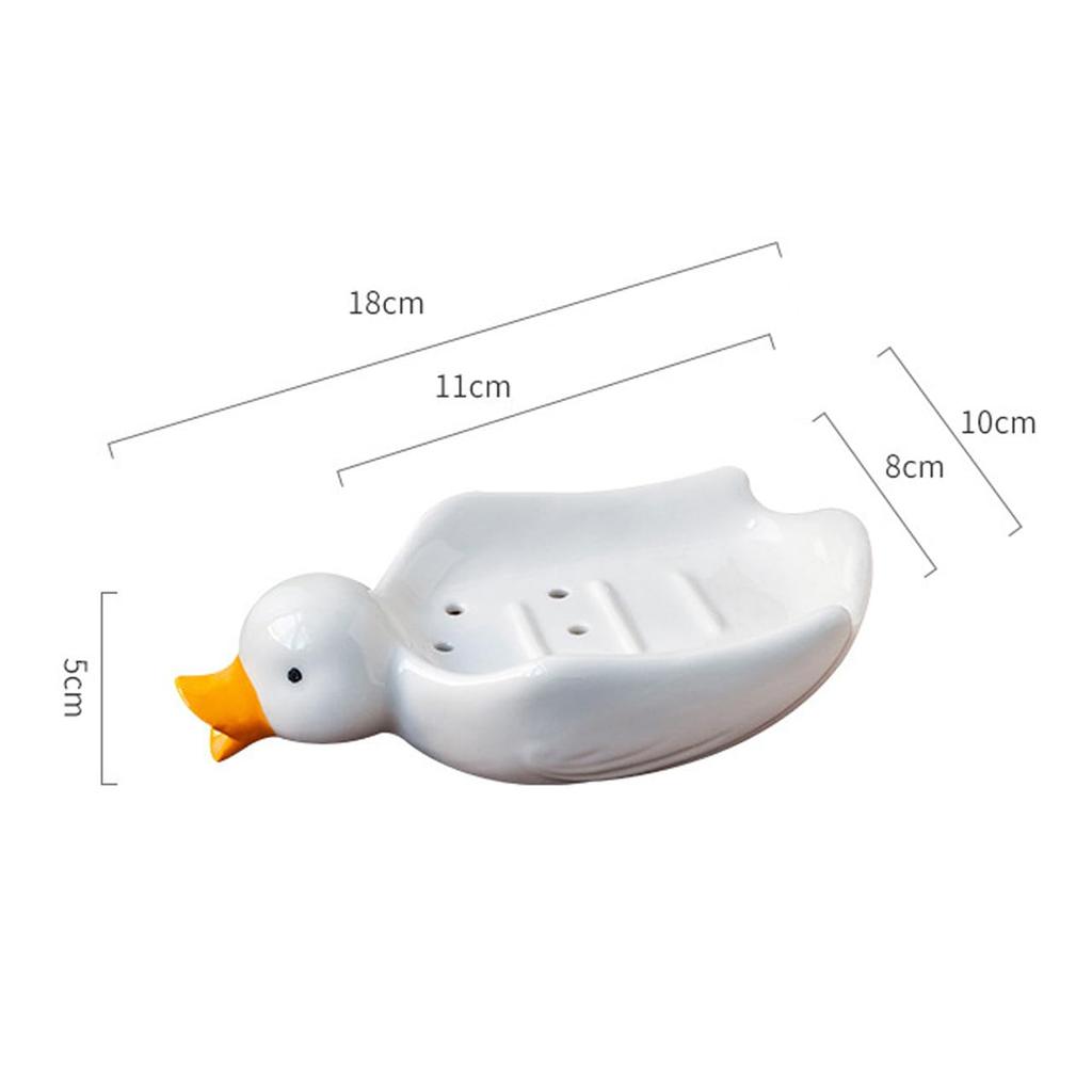 [Queen-b] Cute Duck Soap Dish, Soap Tray with Flowing Water, Bathroom Sink, Hand Soap Tray, Soap Decor (White)