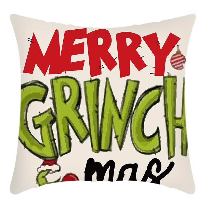 Grinch Linen Throw Pillowcase Holiday Sofa Office Cushion Pillowcase Green Furry Christmas Pillowcase