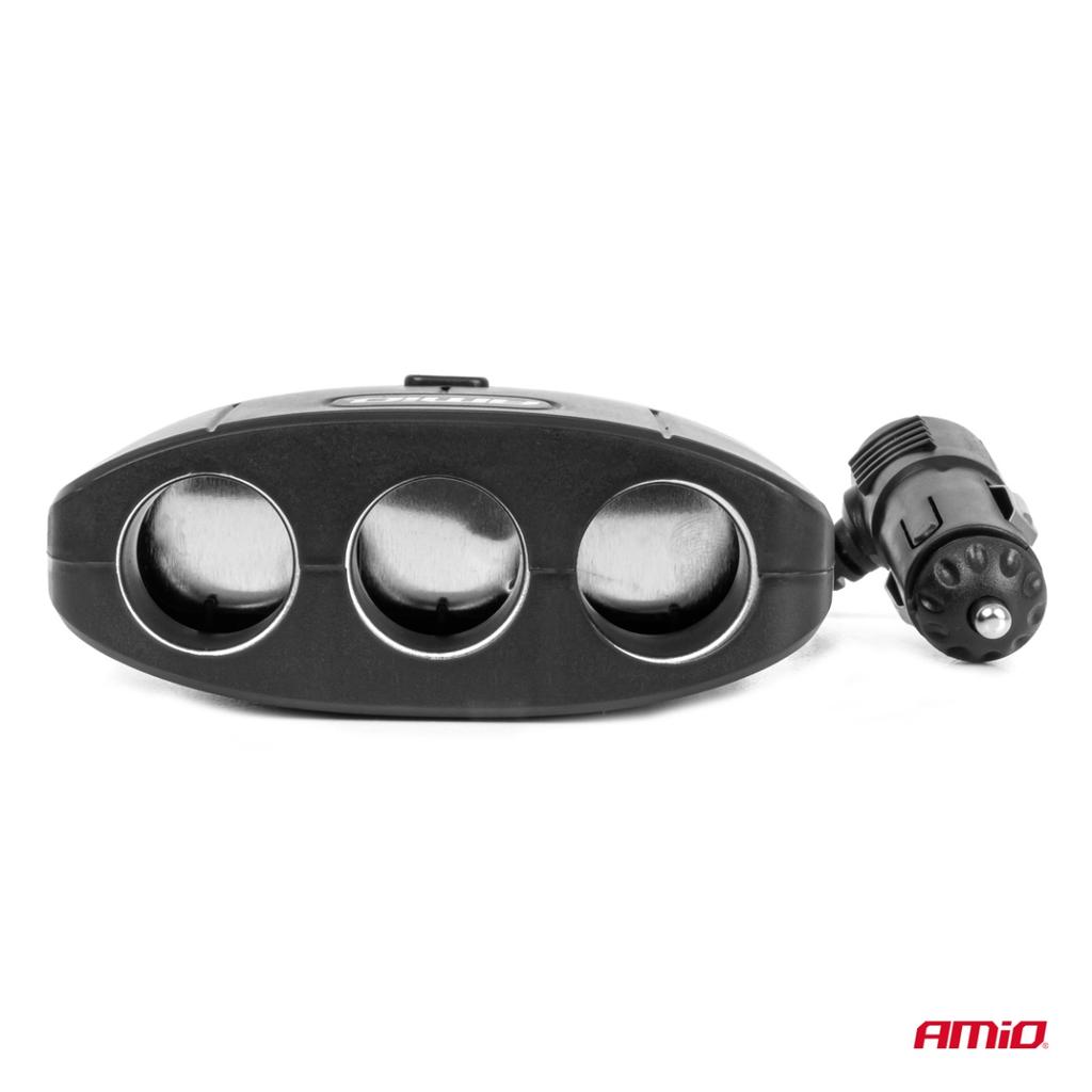 Adattatore presa accendisigari con caricatore 2x USB-A ON/OFF 12V 24V 100W 70cm AMIO-04362