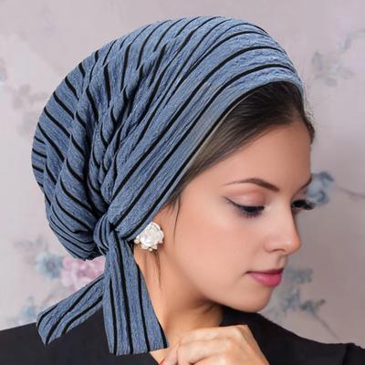 Women Headscarf Hat Striped Print Lace-up Turban Hat Hair Loss Chemotherapy Headwear Full Coverage Head Wrap