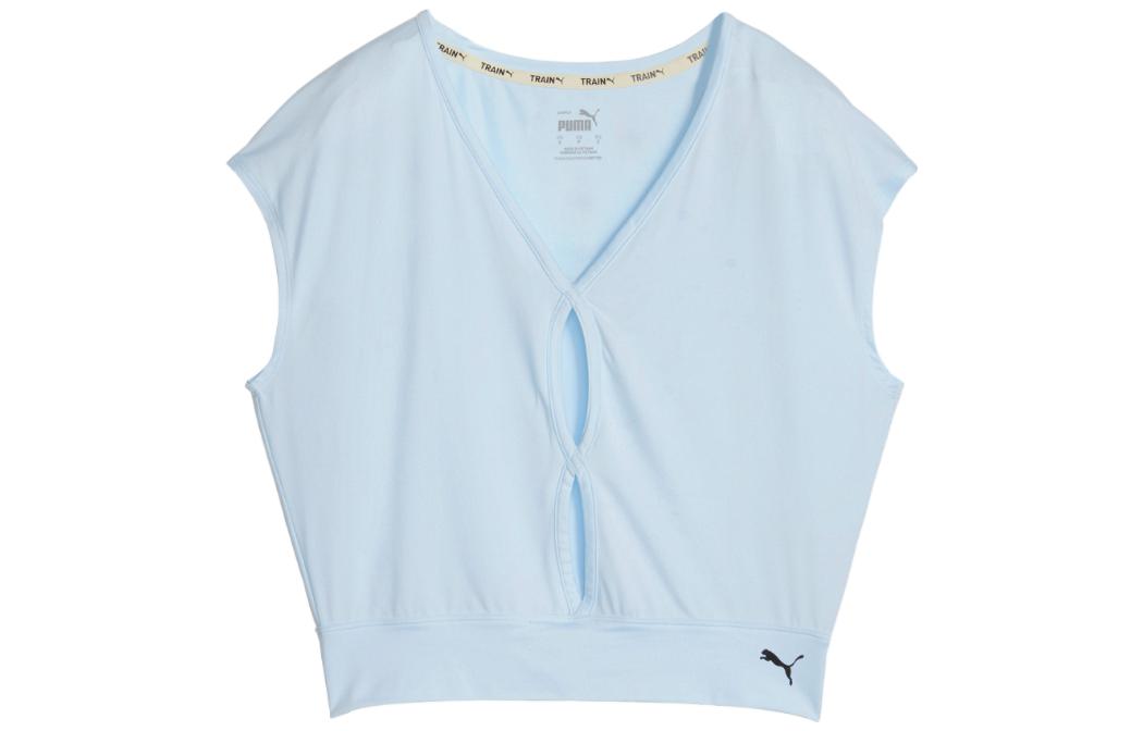 PUMA T Shirts Women s Aqua Blue V Neck Moderate Straight Fit 524637-69 M