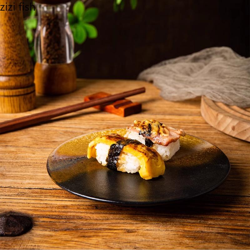 High Footed Ceramic Flat Plate Dining Plates Sushi Plate Dim Sum Dish Sushi Plates Cake Tray Dessert Bowl Fruit Bowl Sting Disc