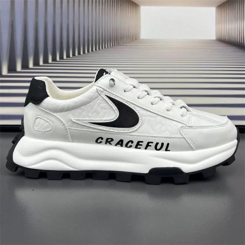 Mens Chunky Sneakers Leather Patchwork Thick Sole Platform Casual Running Shoes