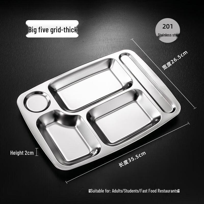 Stainless Steel 5-Compartment Lunch Plate
