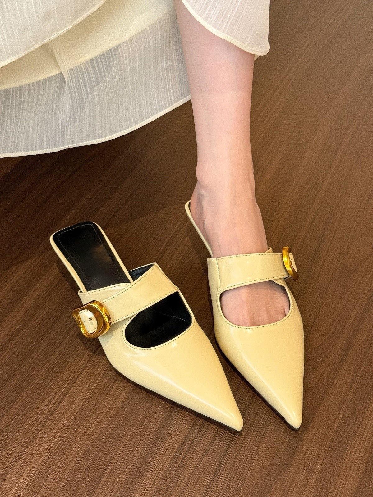 

Нежный крем! Туфли-полусапожки с острым носком и пряжкой на ремне, женские туфли на низком каблуке 39