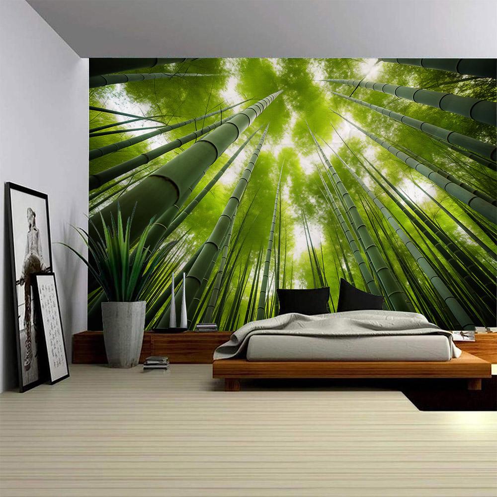 Bamboo Forest Perspective Tapestry Immersive Bamboo Forest Scene Tapestry Serene Forest View Wall Hanging Living Room