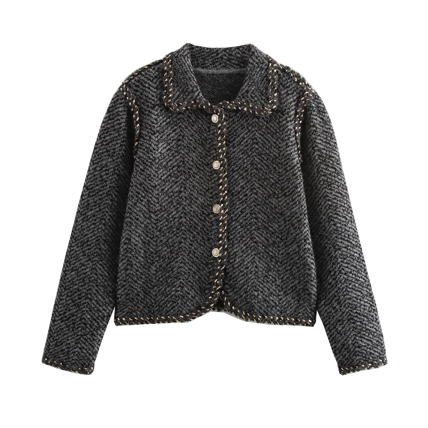 

2024 Зимний женский кардиган в европейском и американском стиле, вязаный, многослойный, с длинным рукавом Large темно-серого