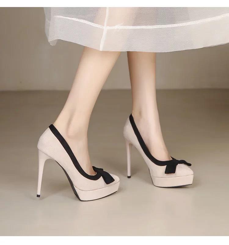 Waterproof Table High Heels Women's Stilettos 2025 Spring and Autumn New French Bow Fairy Catwalk Nightclub Sexy Single Shoes