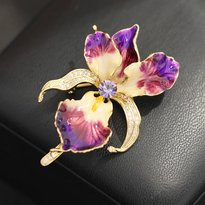 

Cross-border French-style light luxury enamel iris brooch for women, high-end flower pin, micro-inlaid zircon brooch сливовый