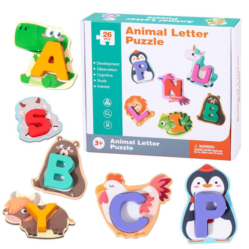 Educational Wooden Animal Alphabet Matching Puzzle Blocks for Kids